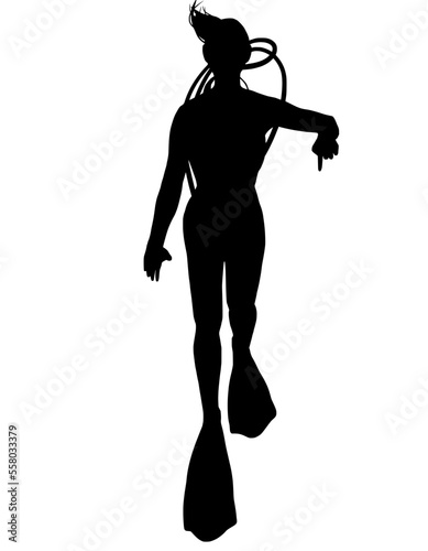 Female scuba diver pointing down