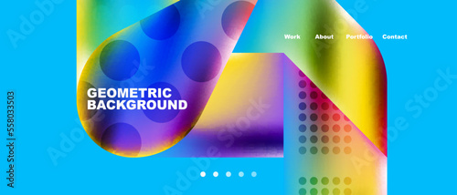 Glassmorphism landing page background template. Colorful glass shapes with metallic effect abstract composition for wallpaper, banner, background