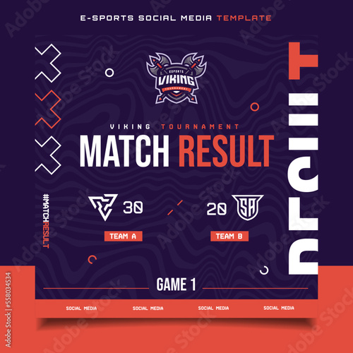 Match Result E-sports Gaming Banner Template for social media Flyer with Logo