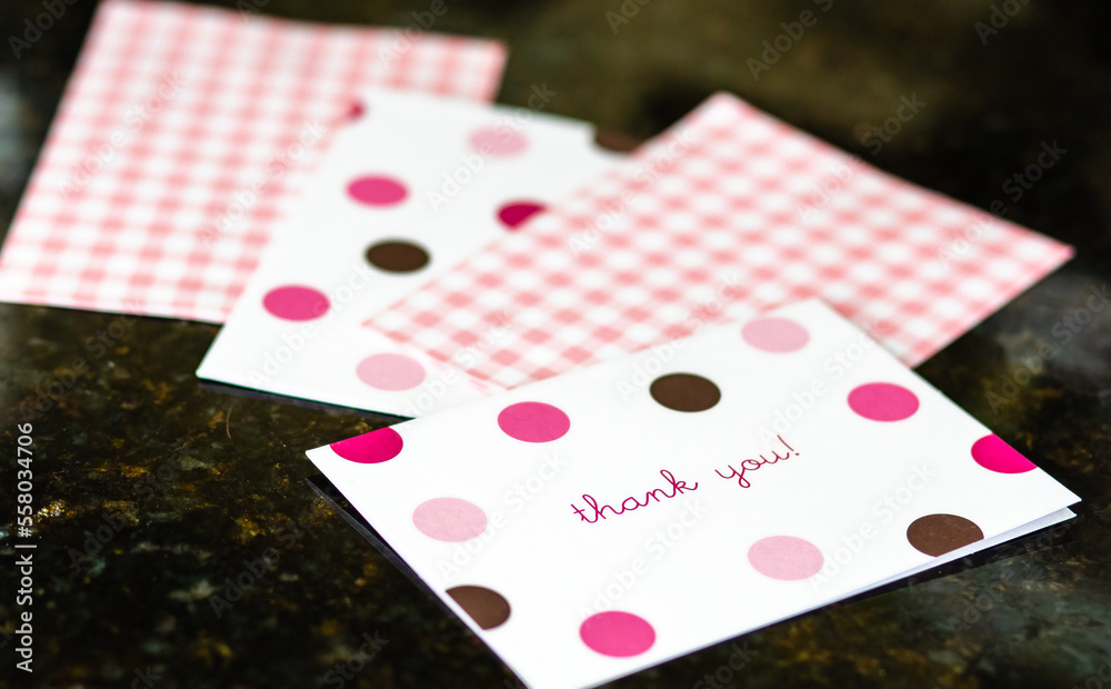 Thank you cards with black and pink and red polka dots Stock Photo ...