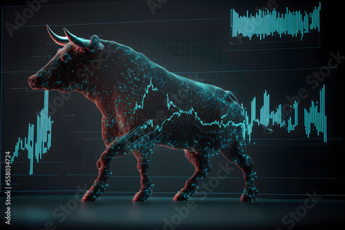 3D Visualization of a Bullish Stock Market Trend, 3d rendering © aprilian