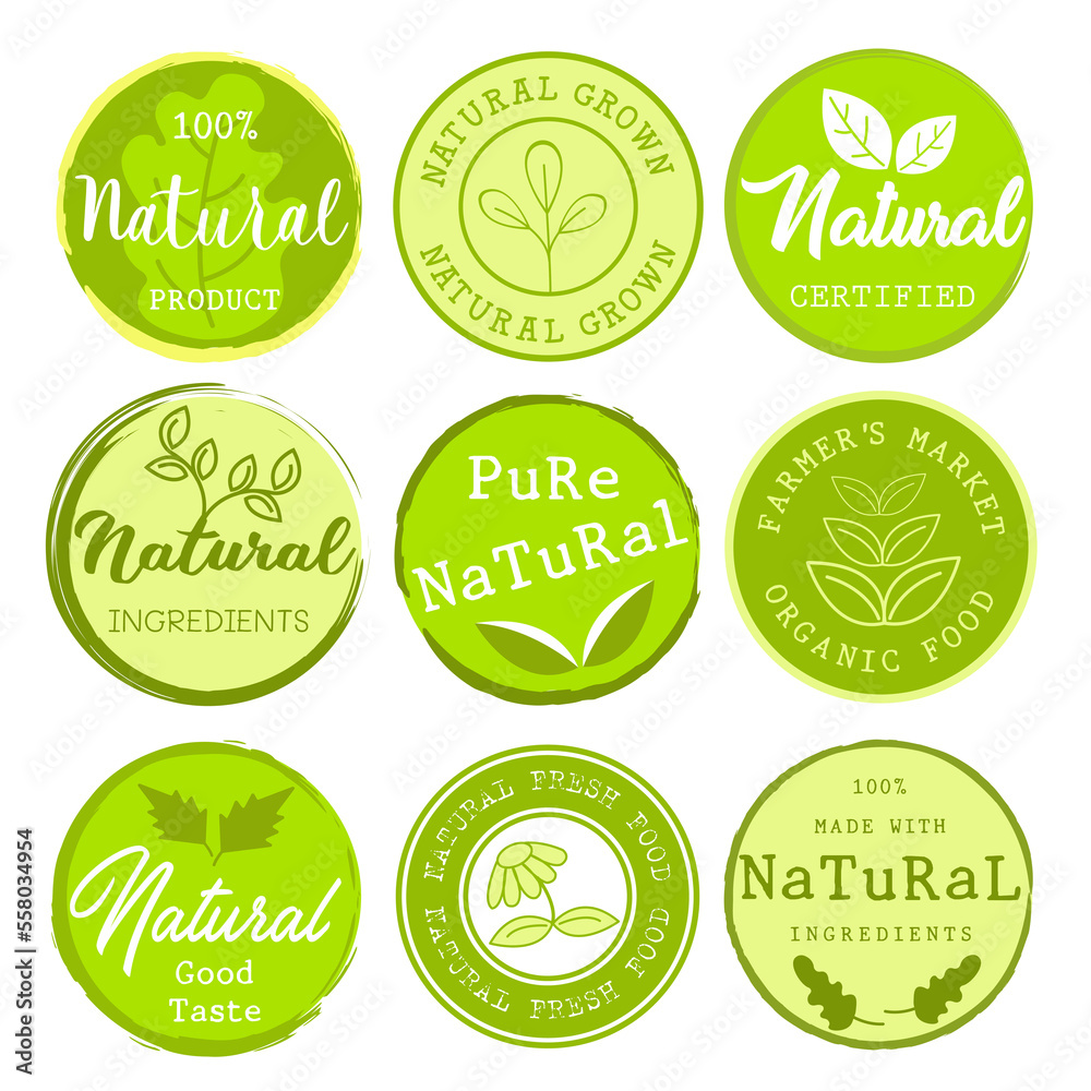 Set of logo, stickers and badges for organic food and drink, natural products, healthy life, food store and product promotion. Set of logo, stickers and badges for organic food and drink, natural products, healthy life, food store and product promotion.