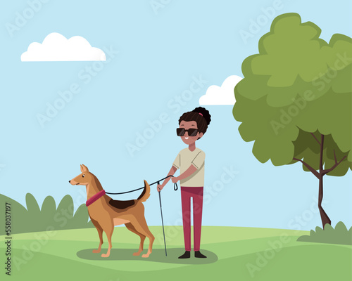 blind woman in landscape