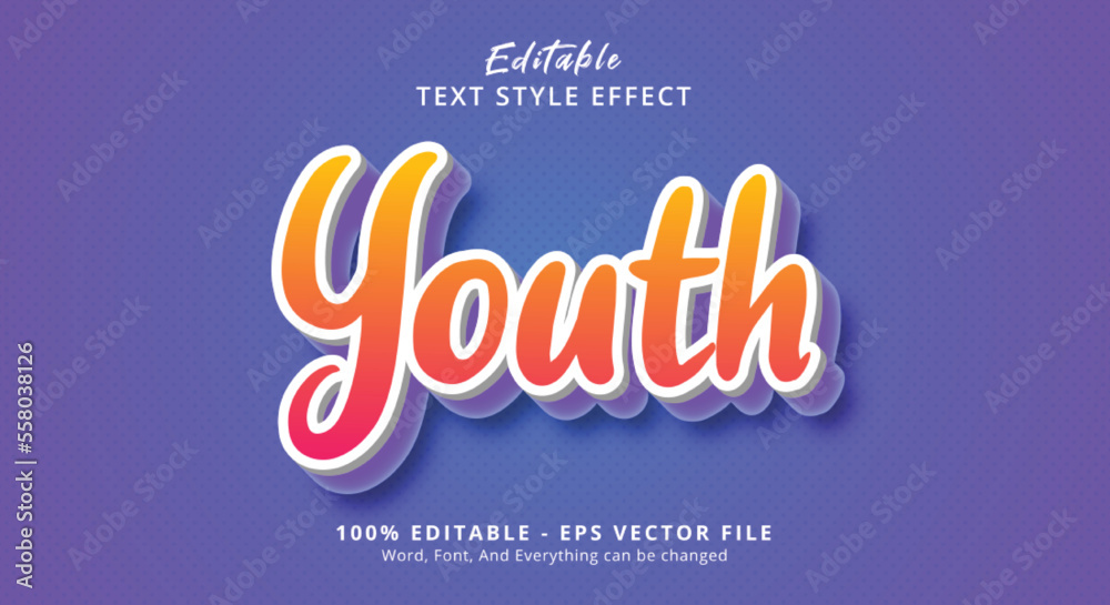 Editable text effect, Youth text on blue and orange layered style effect Editable text effect, Youth text on blue and orange layered style effect