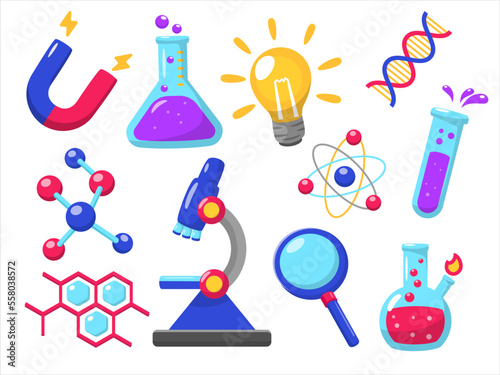 Set of science elements vector illustration with cute design isolated on white background