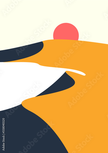 desert flat vector with red moon for wall poster and caver