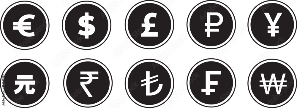 World currency coins icon vector. World currency coins icon vector.