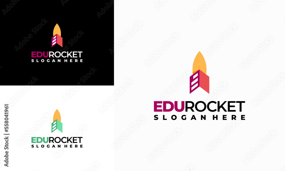 Book Rocket logo designs concept vector, Education Boost logo template icon