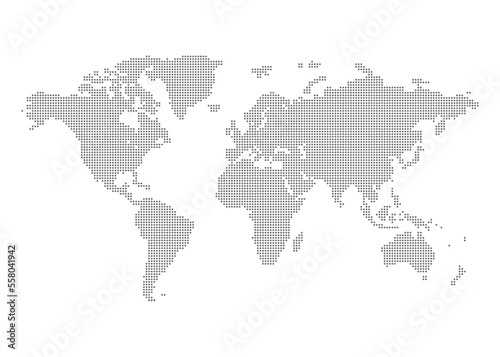 Dotted World Map on White Background, Vector Illustration.