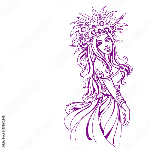 figure of girl with flowers vector for card illustration background