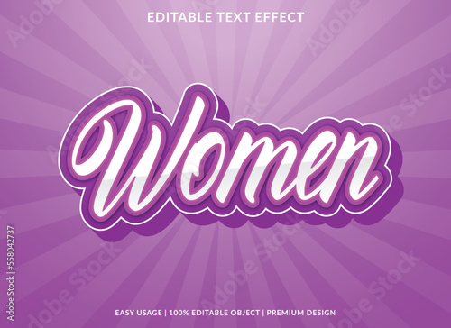 women editable text effect template with 3d style and abstract background