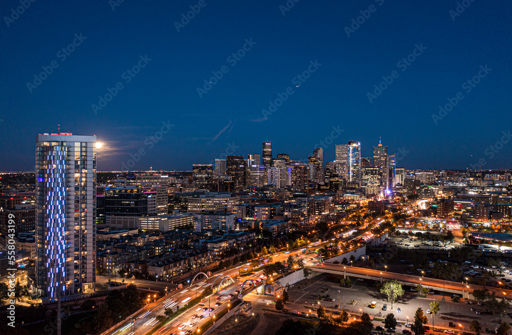 Denver at Night with a Full Moon Denver at Night with a Full Moon