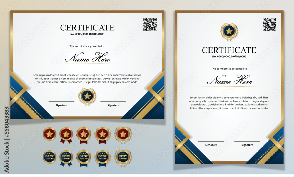 Certificate template modern Luxury using Gold ribbon with Badge