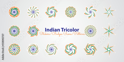 Indian tricolour stickers, badges, icons, patterns, symbols photo