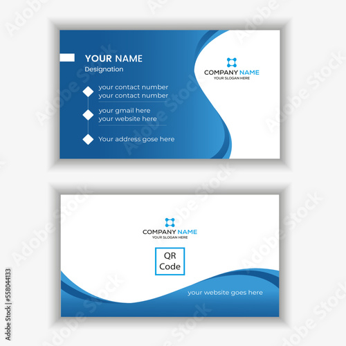Modern business card template for advertisement. Smart illustrator visiting card for your professional advertising and printable dark blue business card. Editable visiting card for your business.