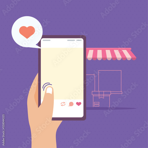 hand with smartphone shopping online