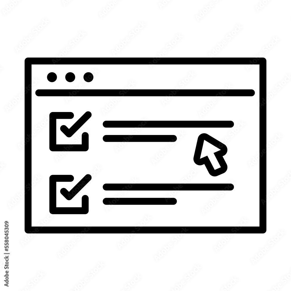 Online test on computer screen in vector line icon Online test on computer screen in vector line icon
