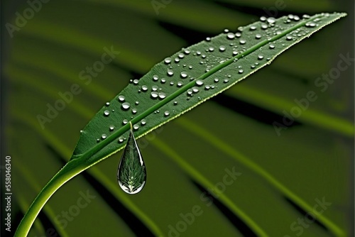 a green leaf with water droplets on it's leaves and a green background with a black frame with a white border and a black border with a white border with a black border with a. Generative AI