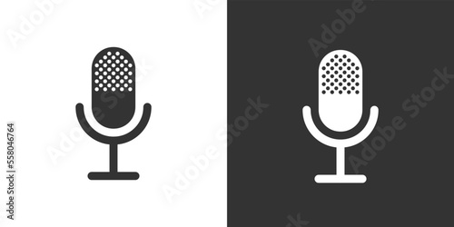 Microphone on white and black background. Music, voice, record icon.