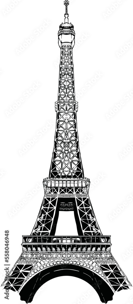 Hand drawn Eiffel Tower. Paris, vector illustration