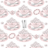 Seamless pattern of  cup of pearl on white background 
