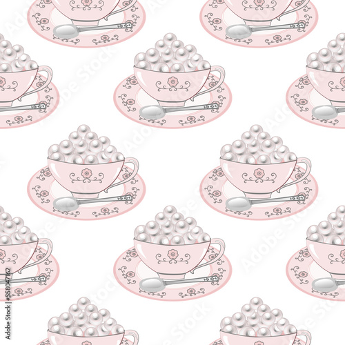 Seamless pattern of cup of pearl on white background 