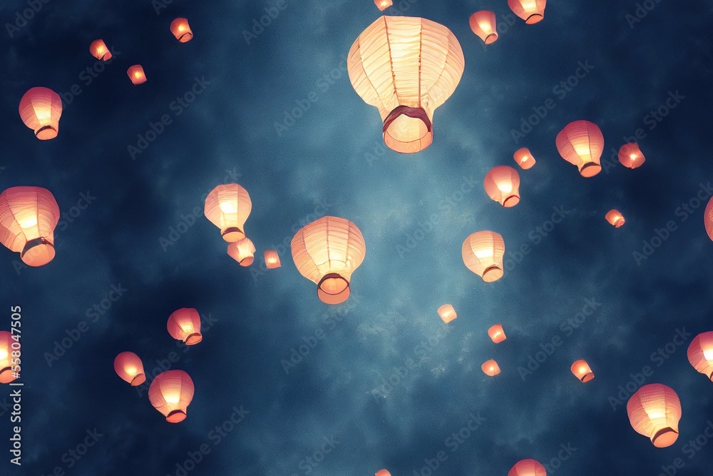 Sky Lanterns Candle Lit Floating into the Night Sky Seamless Texture  Pattern Tiled Repeatable Tessellation Background Image Stock Illustration |  Adobe Stock
