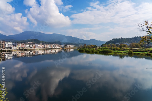 Natural Scenery of Ancient Villages and Rivers in the Mountainous Areas of Anhui Province, China 