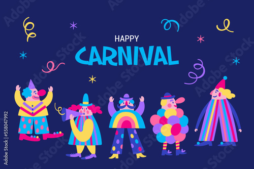 Purim holiday cute carnival clown set. Childish print for greeting cards, posters, invitations and stickers.