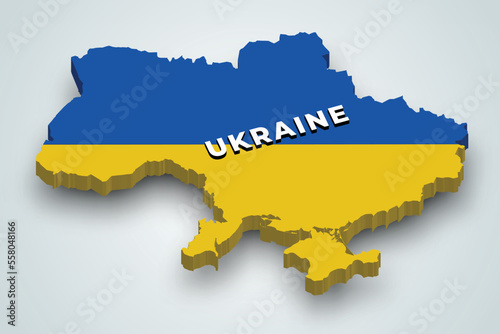 Ukraine 3d map with national flag