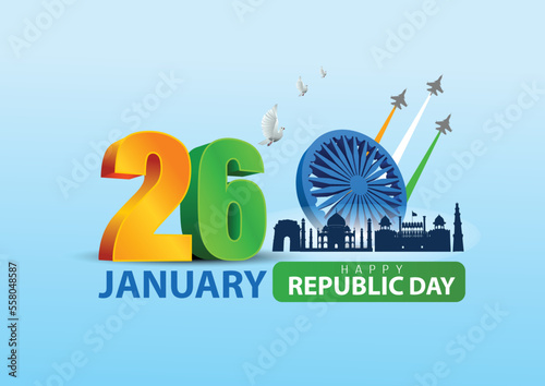 happy republic day India. 3d letter with Indian flag. abstract vector illustration design