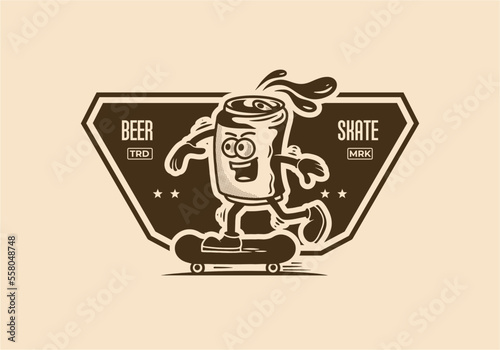 mascot illustration of a beer can skateboarding