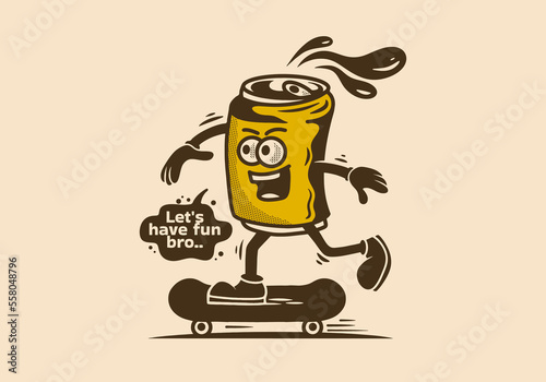 mascot illustration of a beer can skateboarding