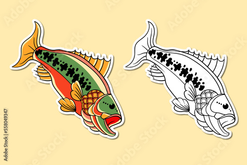 Illustration sticker of an old school salmon tattoo