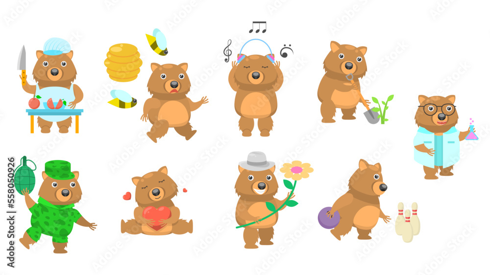 Big Set Abstract Collection Flat Cartoon Different Animal Wombats Vector Design Fauna Wildlife Big Set Abstract Collection Flat Cartoon Different Animal Wombats Vector Design Fauna Wildlife