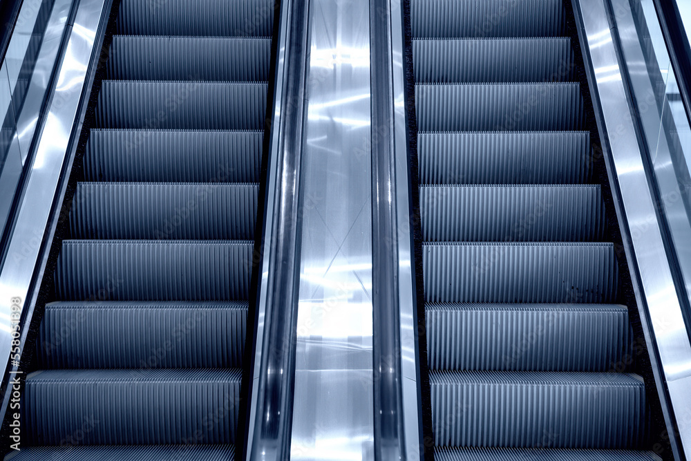Modern luxury escalators with staircase at airport