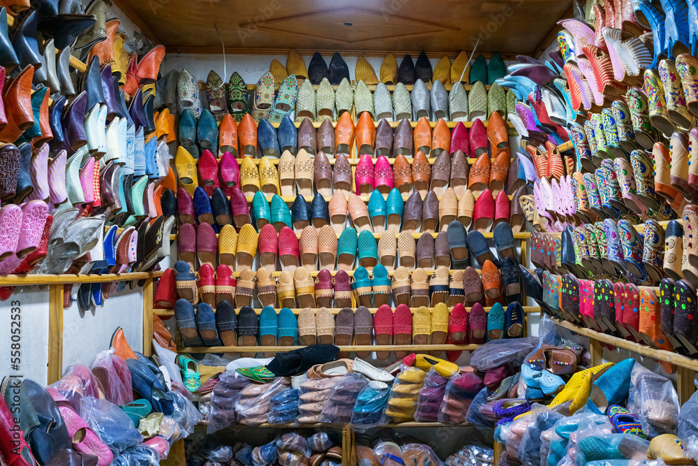 View of slipper shop in Marrakech