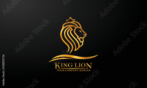 King Lion Head Logo Template, Lion Strong Logo Golden Royal Premium Elegant Design, Angry Lion Head Gold And Black Logo, Sign, Vector Design.