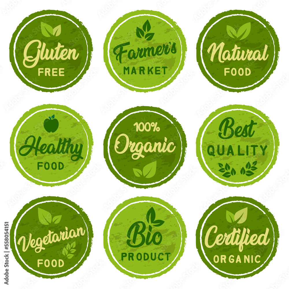 Organic food, natural product and healthy life logo, stickers and badges.