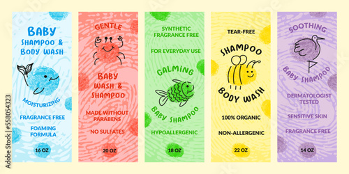 Packaging label set for baby wash and shampoo