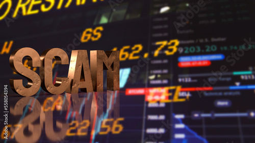 dirty metal scam text on business chart background 3d rendering