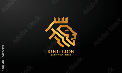 Vector Of Lion Head Logo Design With Line Art Style, King Lion Head Logo Template, Abstract Geometric Line Art, Vector Illustration, Minimal Vector Illustration Of Round Shaped Linear Style Logo