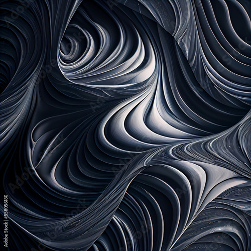 black and white abstractfractal background with swirls. generative ai