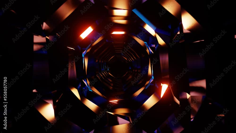 cyber cosmic sci-fi tunnel with reflect lighting. High quality 4k footage