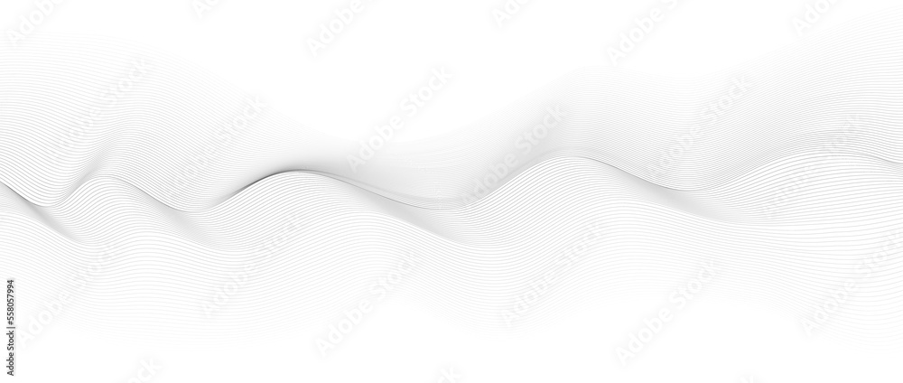 Fototapeta premium Wave line background with smooth shape. Beautiful wavy line on a white background. Horizontal banner template. Abstract futuristic template. Chrome technological wallpaper.
