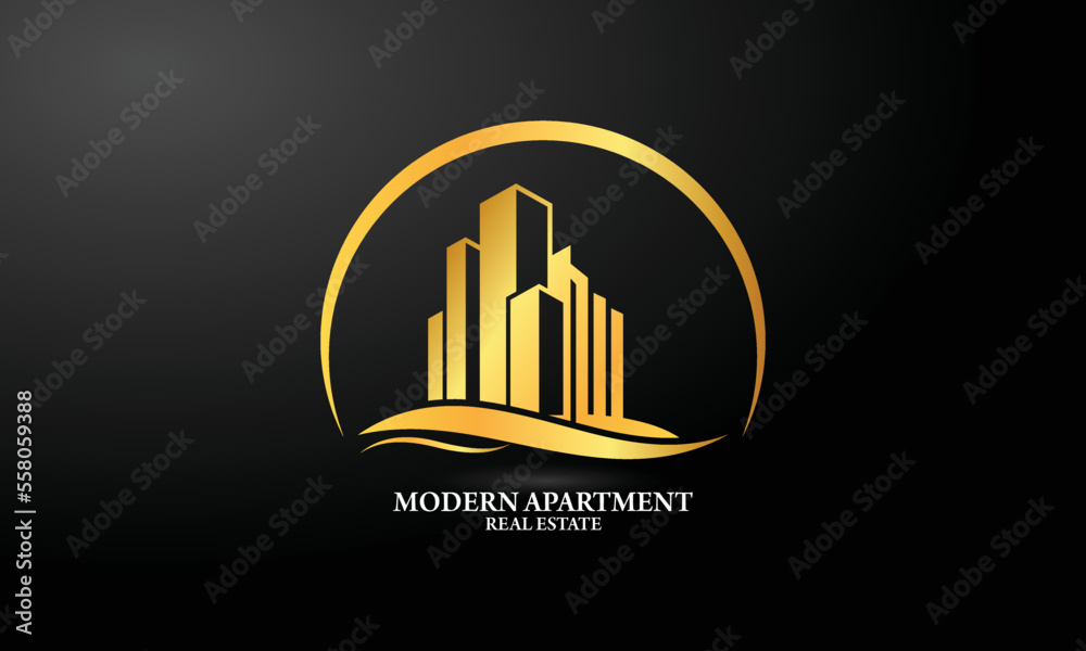 Luxury Real Estate Building Gold Vector Logo Template, Elegant Real Estate, Building, Apartment, Palace, Architecture Logo, Art Deco Rich Premium Property Icon With Decorative Golden.