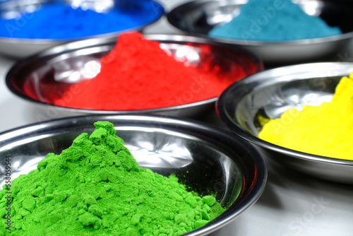 Red, yellow,green, blue powder coatings with color standard. 