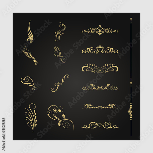 Set Of Art Deco Elements, Vector Elements Of Geometric Golden Label, Gold Frames, And Vintage Antique Elegant Design Set.