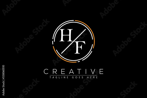 letter hf elegant and luxury Initial with circle frame minimal monogram logo design vector template