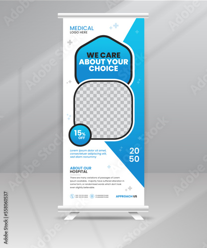 Healthcare and medical Roll up Banner design Stand for Hospital exhibition photo